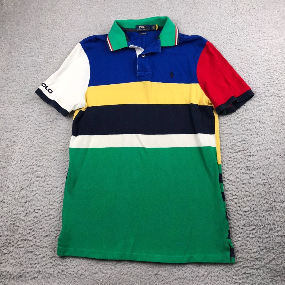 Polo Ralph Lauren Shirt Mens‎ S Classic Fit Multi Colorblock Embroidered Logos